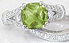 Cushion Cut Peridot and Diamond Ring in 14k white gold