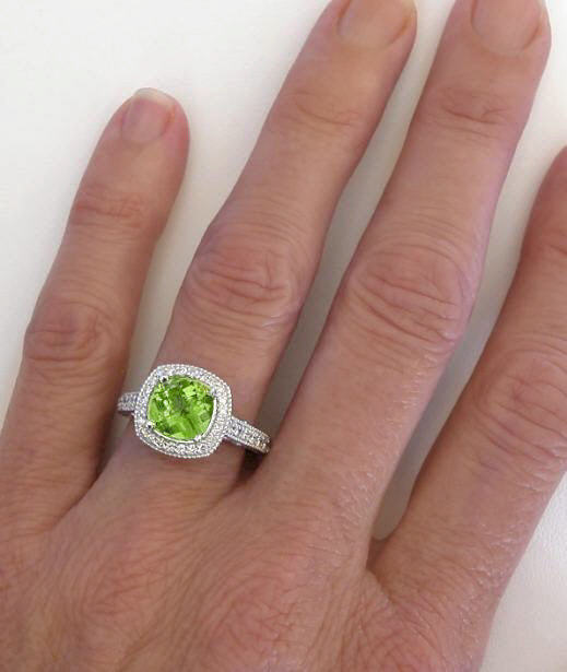 Sterling Silver with 14ky Peridot Cushion Ring 