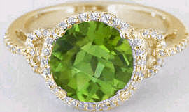 Round Peridot Diamond Wedding Rings in 14k Yellow Gold
