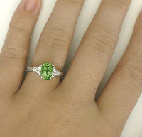 Oval Peridot and Diamond Ring with Engraving in 14k white gold