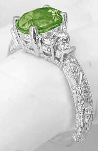 Antique Peridot Engagement Rings in 14k white gold
