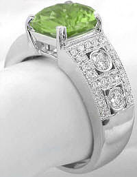Natural 8mm Peridot and Diamond Wide Band Engagement Ring