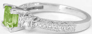 Princess Cut Peridot and Diamond Ring in 14k white gold Vintage Style