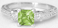 1 carat Princess Cut Peridot Engagement Ring in 14k white gold