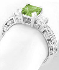 Antique Princess Cut Peridot Diamond Ring in 14k gold