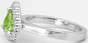 Trillion Cut Peridot Diamond Halo Rings in 14k white gold