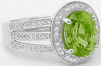 3 carat Peridot Diamond Rings in 14k white gold