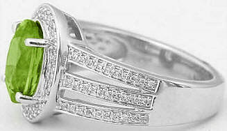 Diamond Halo Ring with Peridot 8x10mm in 14k white gold