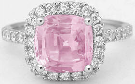 Unheated Cushion Cut Pink Sapphire Engagement Ring