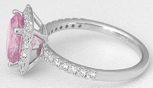Diamond Halo Cushion Pastel Pink Sapphire Rings in 14k white gold