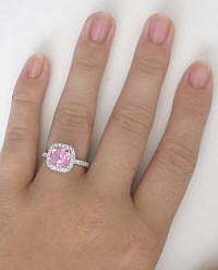 Cushion Cut Pink Sapphire Diamond Halo Engagement Ring in White Gold