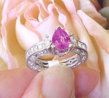 One of a kind Natural Pear Cut Pink Sapphire and Diamond Eternity Wedding Engagement Ring in real 18k white gold