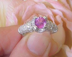 Unique Vintage Design Natural Pink Sapphire Engagment Ring in solid 18k white gold for sale