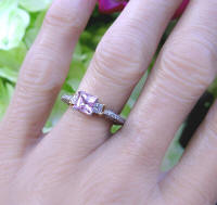 Platinum Light Pink Sapphire Engagement Ring - Antique Design with Princess Cut Diamonds