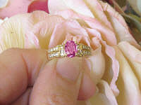 Oval Cut Natural Pink Sapphire Engagement Ring with Real Diamonds in solid 14k yellow gold