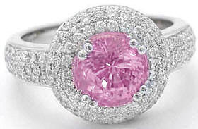 Round Pink Sapphire Pave Diamond Rings