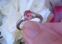 Antique Style Ceylon Natural Oval Cut Pink Sapphire Wedding Ring with 14k white gold band for sale
