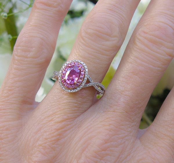 2Ct Oval-Cut Pink Sapphire And Diamond Halo Engagement Ring 14K Rose Gold Finish 