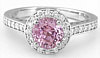 Genuine Round Pink Sapphire Ring with Diamond Halo in white gold