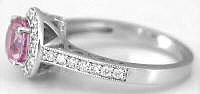 Halo round natural pink sapphire band ring in 14k white gold