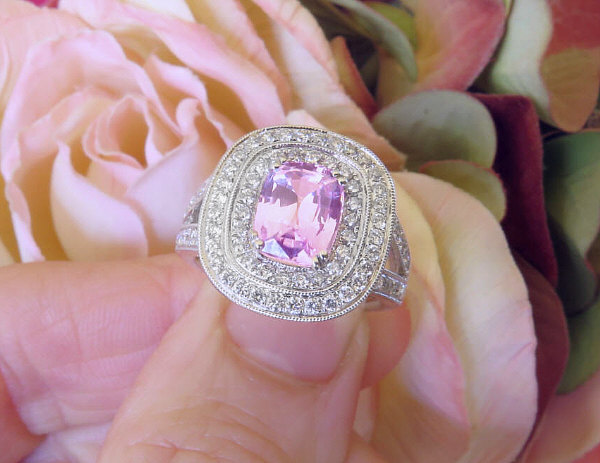 Details about   2Ct Cushion Cut Pink Sapphire Double Halo Engagement Ring 14K White Gold Finish 