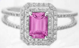 Emerald Cut Pink Sapphire Diamond Halo Ring