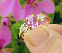 6 x 8mm Natural Oval Pink Sapphire and Round White Sapphire in real 14k yellow gold