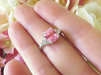 Large Natural Padparadscha Color Pink Sapphire Engagement Ring in 14k white gold