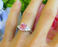 Expensive Natural Peachy Pink Sapphire Engagement Ring in 14k white gold for sale