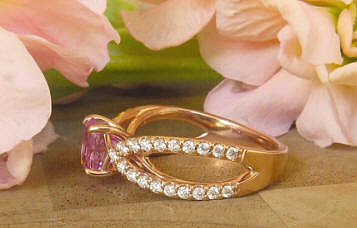Cushion-Oval Pink Sapphire and Diamond Ring in 14k rose gold
