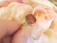 Large Natural Oval Cut Salmon Tourmaline Yellow Gold Ring Semi Bezel Set for sale