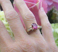 Buy a Natural Oval Pink Tourmaline and Diamond Fashion Ring in solid 14k yellow gold