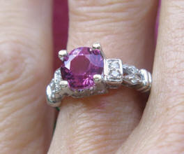 Natural Pink Tourmaline Ring with Real Diamond in open 14k white gold mounting for sale