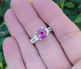 8mm Round Natural Pink Tourmaline and Real Diamond Ring in 14k white gold for sale