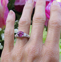 Real Pink Tourmaline Ring with Genuine Diamonds in airy 14k white gold setting for sale