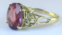 Large 5 carat Natural Pink Tourmaline Gemstone Ring in 14k yellow gold leaf design setting