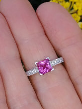 Princess Cut Real Pink Tourmaline and Diamond Ring in a 14k white gold setting for sale