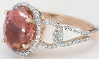 Buff Top Pink Tourmaline Diamond Halo Ring