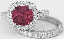 2.90 ctw Pink Tourmaline and Diamond Engagement Ring with Matching Band