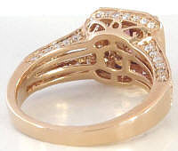 Cushion cut halo pink tourmaline ring in gold