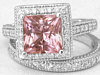 Pink Tourmaline and Diamond Halo Engagement Ring Set  in 14k white gold