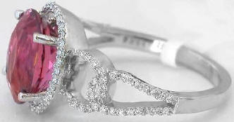 Oval Pink Tourmaline and Diamond Ring in 14k white gold