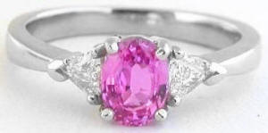 Three Stone Pink Sapphire Diamond Engagement Rings in Platinum