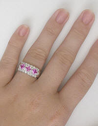 Princess Cut Pink Sapphire Diamond Weddng Ring 14k