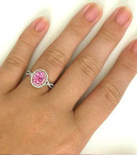 Oval Pink Sapphire Diamond Rings in 14k White and Rose Gold
