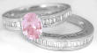 Light Pink Sapphire Diamond Ring with 0.29 ctw Matching Diamond Band in 18k white gold. Looks like a pink diamond!