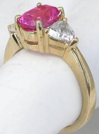 Untreated Unheated Ceylon Pink Sapphire and White Sapphire Ring in 14k yellow gold