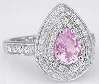 Pear Shape Light Pink Sapphire and Diamond Rings in 14k white gold