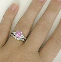 Unheated Light Pink Sapphire Engagement Ring and Wedding Band with Hand Engraving