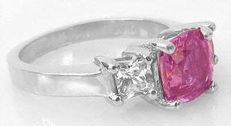 Natural Unheated Cushion Pink Sapphire and Princess Cut White Sapphire Engagement Ring in Platinum